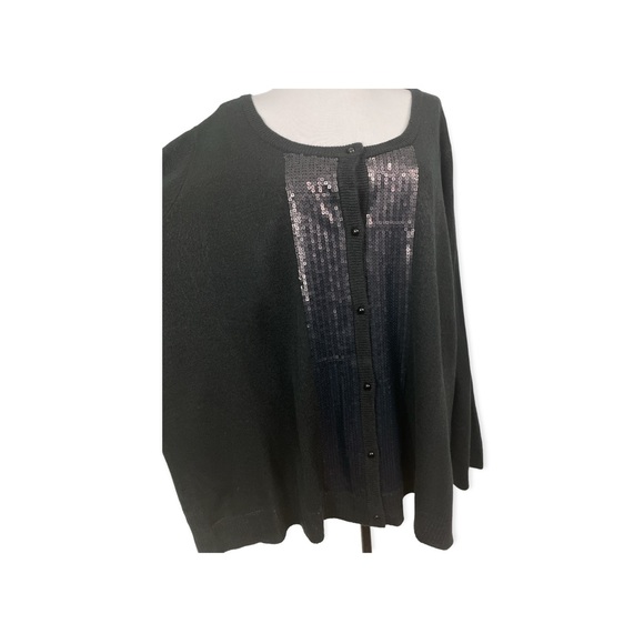 Avenue NEW Women's 26/28 3X Button Down Cardigan Sweater Black Sequins L/S - Picture 2 of 7